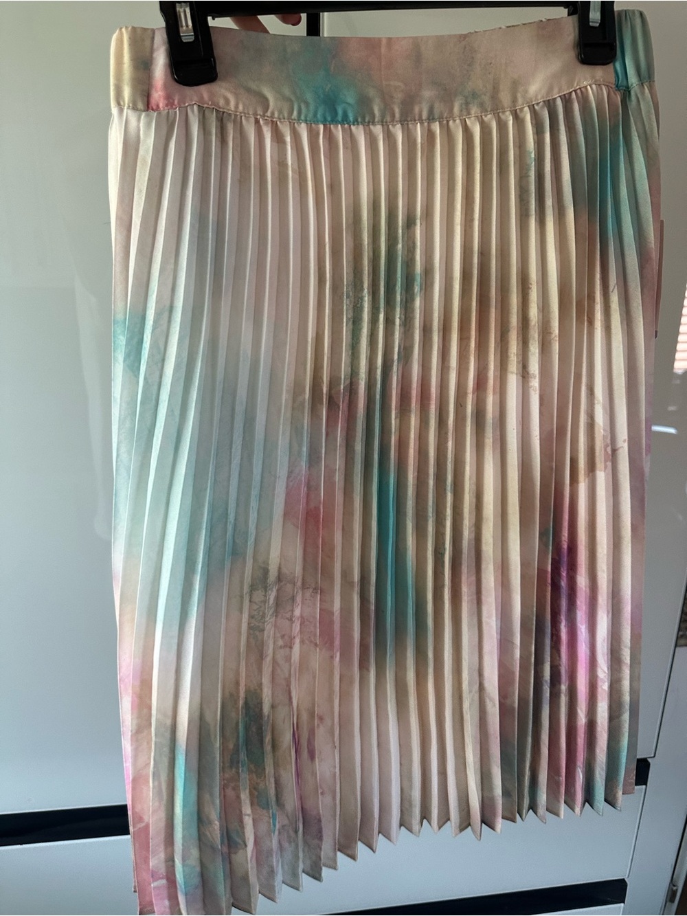 Worthington Pleated A-Line Skirt in Cream with Pink and Blue Washes